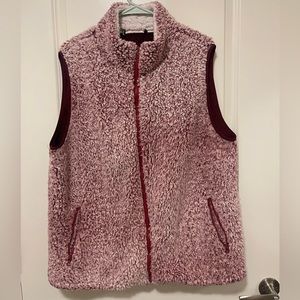 Pink Sherpa vest. A bit oversized. I liked to style with a dress.